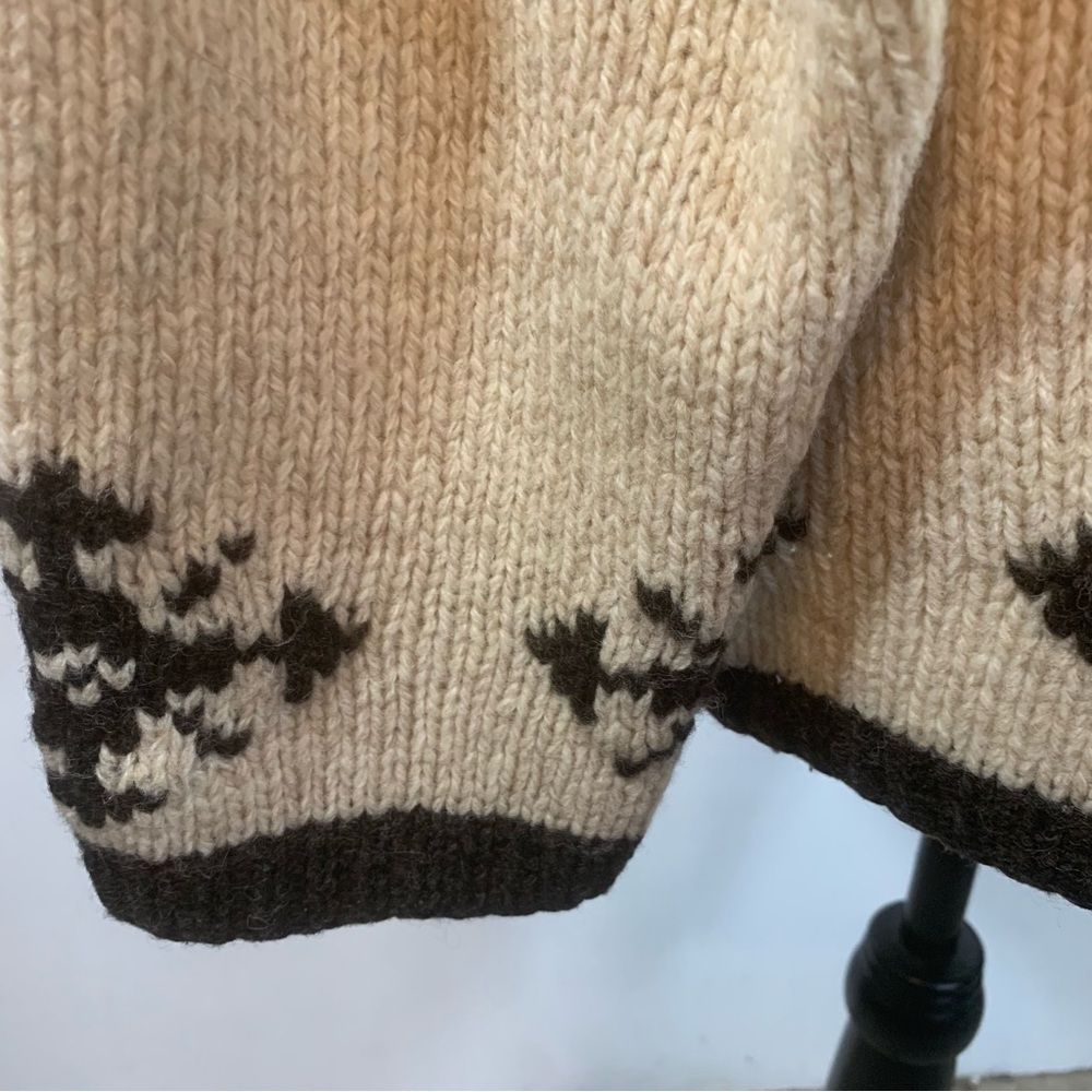 Muskoka Lakes Wool Sweater Pull on Cardigan Funnel Neck Moose & Snow Beige BRN L - Picture 5 of 15